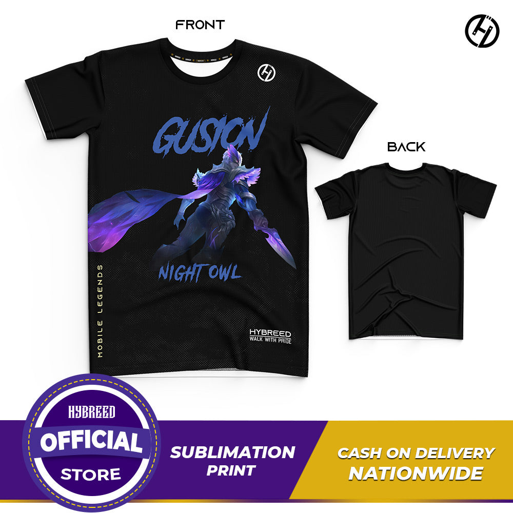 HYBREED LITE GUSION NIGHT OWL SKIN Mobile Legends Front Sublimation Tshirt E-Sport Premium Quality - Hybreed Apparel Collections